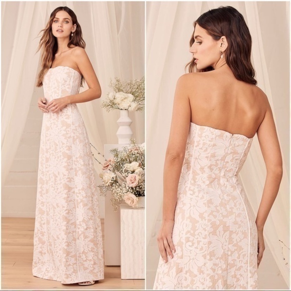 Lulu’s Hold My Heart Forever Embroidered Strapless Wedding Dress